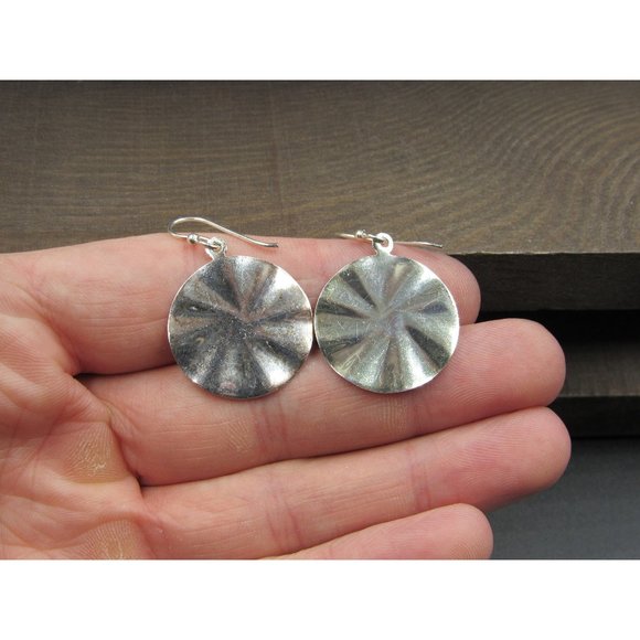 Jewelry - Sterling Silver Tarnished Circle Pattern Dangle Earrings Vintage Wedding